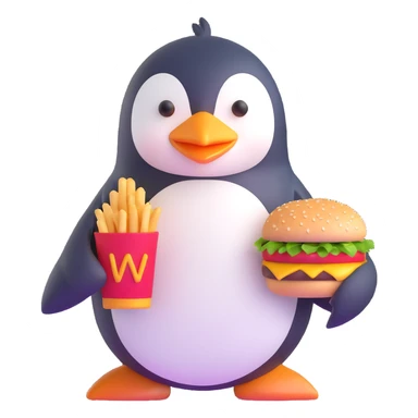 penguin enjoying a hamburger sticker