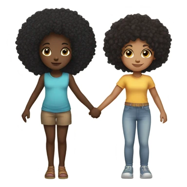 Khalyn dark skin slim thick build and long braids with Ava Rose light skin little girl with black curly Afro holding hands  sticker