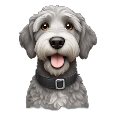 black and grey labradoodle dog's face with short ears and a long nose and a pilot cap on sticker