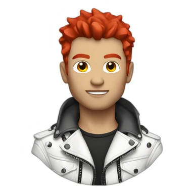 Punk male with white leather jacket with red hair sticker