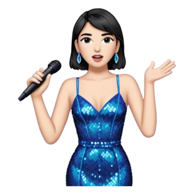 Dua Lipa emoji, singing on stage, microphone, glamorous outfit sticker