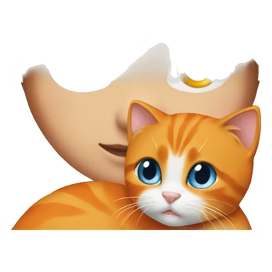 brunette girl with long hair and blue eyes holding orange cat sticker