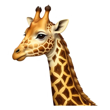 Cinematic Noble Giraffe Portrait Emoji, Poised and regal, with a towering, elegant build and a stunning, patterned Fur of warm yellows and browns, long, graceful neck and soulful, gentle eyes, Simplified yet sharp and sophisticated features, highly detailed, glowing with a soft, dignified glow, high shine, intelligent and graceful, stylized with an air of savannah majesty, focused and attentive, soft glowing outline, capturing the essence of a watchful and confident giant, so majestic it feels as though it could stretch out of the screen with effortless authority! sticker