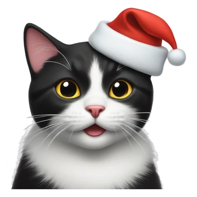 White and black cat wearing a Santa hat  sticker