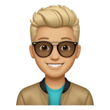 14 year old Mexican with a pompadour with the left side of his hair a little bit on the face grinning with sunglasses sticker