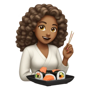 Lightskinned Girl with long curly hair eating sushi  sticker
