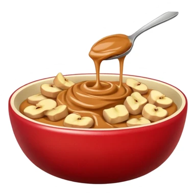 bowl with apple chunks with peanut butter sticker