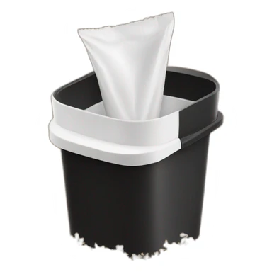 Black cubic plastic container with wood shavings inside, and a white tube that irrigates the top sticker