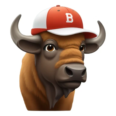 Bison wearing baseball hat sticker
