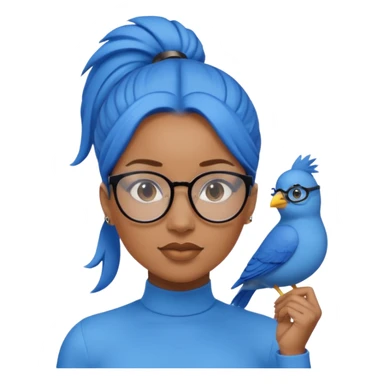 Light skinned black woman with ponytail as a blue bird with glasses  sticker