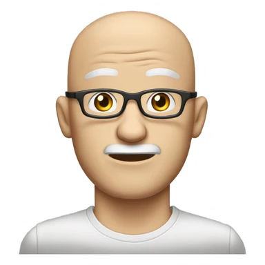 bald white man with a large forehead with wrinkles, thin square glasses and a square-shaped beard in front of his face, always white with his hands open over his ears as if to be able to hear better sticker