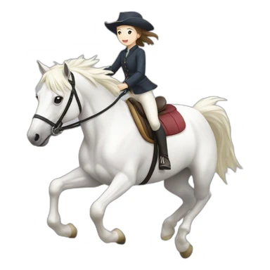 white-hourse-with-jumping-rider—japanese-girl sticker