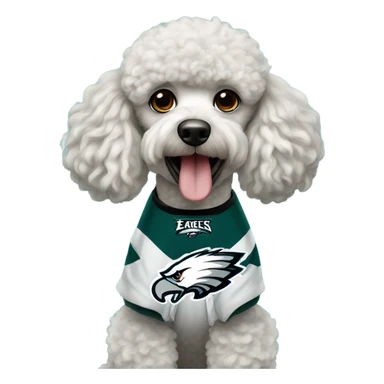 Poodle wearing an eagles jersey sticker