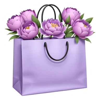 Realistic white shopping bag with lilac peonies in it sticker
