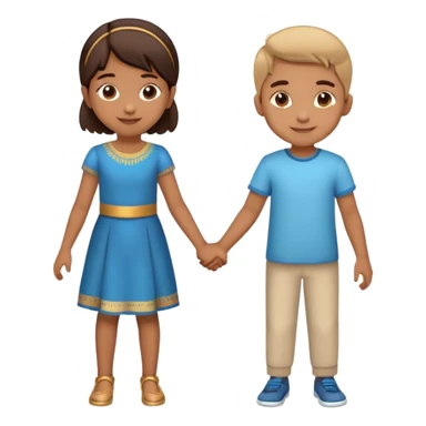 Indian boy and girl holding hands, boy lighter brown, girl medium brown, both children age 5-6, cheerful expressions sticker