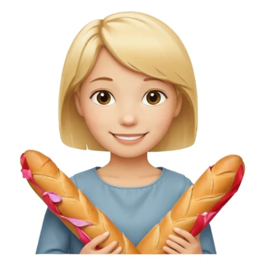 smiling blond short-haired girl with a baguette sticker