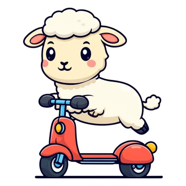 cartoon sheep on a scooter sticker