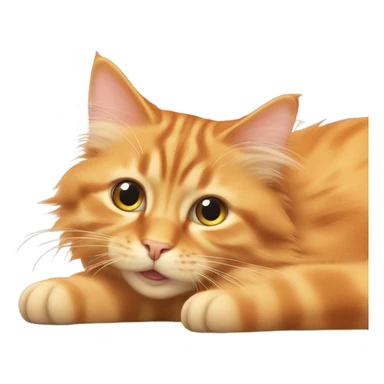orange long hair cat, cute laying down with paws up and big eyes cute sticker