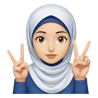 White hijab girl wearing white tshirt and dark blue hijab doing peace sign sticker