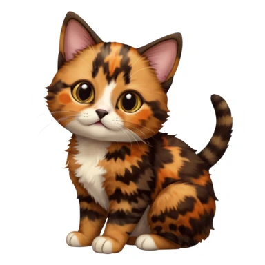 A high-resolution photo-realistic digital illustration of a brown multicoloured  tortoiseshell cat kitten, chest upward (no white) sticker