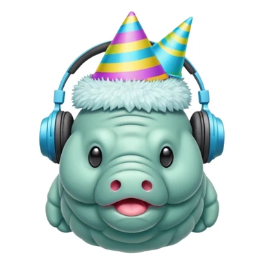 microscopic tardigrade wearing headphones and a party hat sticker
