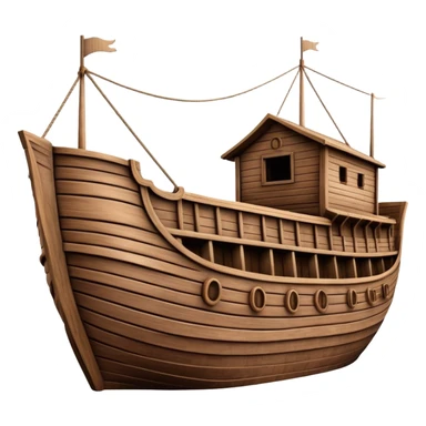 Empty wooden Noah's ark ship, massive and wide with no animals, realistic detailed wooden structure sticker