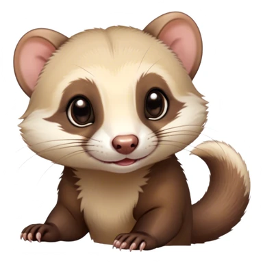 Cinematic Cute sable ferret Portrait Emoji, Head tilted playfully, with an elongated, flexible body and a characteristically curious expression, featuring a short, pointed snout, bright, sparkling eyes, and soft fur in warm brown and cream tones, Simplified yet irresistibly adorable features, highly detailed, glowing with a warm, friendly glow, high shine, affectionate and lively, stylized with a touch of whimsical mischief, soft glowing outline, capturing the essence of a fun-loving and mischievous sable ferret that feels like it could scamper straight into your heart! sticker