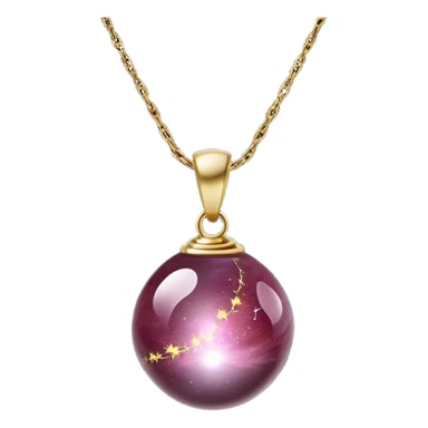 A polished round ball wine granite pendant suspended from a delicate gold chain, like a drop of enchanted starlight, glowing with the warmth of passion and the quiet power of transformation ethereal floating magical moving around... rebirth  sticker