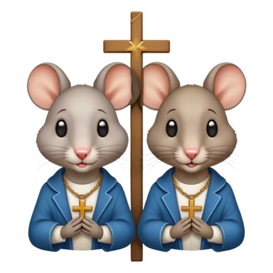 Male and female rat in bed together with a crucifix sticker
