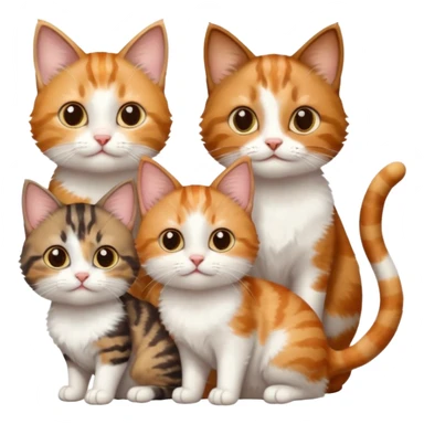 3 small cats different colours including brown tabby and white, light patchy calico, and ginger and white sticker