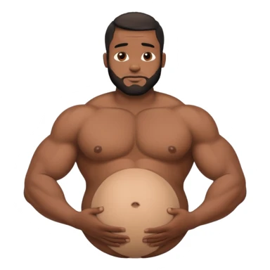 A shirtless pregnant burly black man holding his pregnant belly  sticker