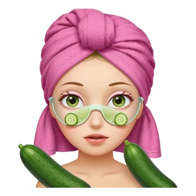 Girl with cucumbers on her eyes and a pink towel on her head sticker