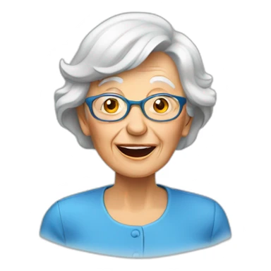 elderly woman speaking loudly blue shirt sticker
