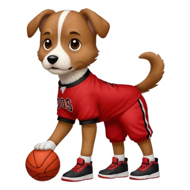 Dog wearing all Jordan clothes with shoes sticker