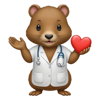 Crea una nutria con una bata médica haciendo un corazón con sus manos  sticker