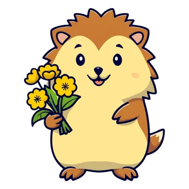 hedgehog with a bouquet of yellow dandelions sticker