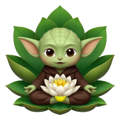 Baby Yoda con su tunica chocolate oscuro sentado dentro de una flor de loto sticker