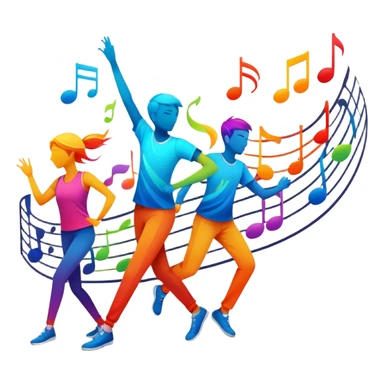 An icon showing vibrant musical notes and rhythm bars, inspired by Muse Dash. The design features colorful, dynamic elements flowing in sync with the beat, with a character dancing in the background. Bright, energetic visuals emphasize the excitement of rhythm-based gameplay. Transparent background. sticker