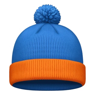 a blue beanie with an orange rim, and an orange puff dot at the top sticker