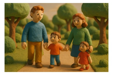 parents take their children home, family walking through a park on their way home sticker