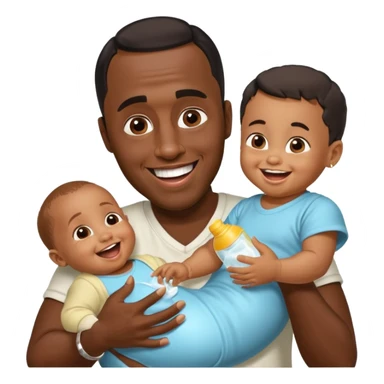 Sean “Diddy” Combs with baby oil and a very small infant and he’s pouring the baby oil on the infant that is laughing with a very exaggerated expression sticker