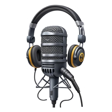 Create an emoji for podcasting. Show a microphone with headphones, symbolizing the recording of a podcast. Use modern, professional colors. Do not include any emojis or smiley faces. Make the background transparent. sticker
