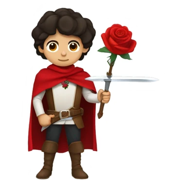 canela skin boy dark hair musketeer with red rose shoulder medieval cape and sword sticker