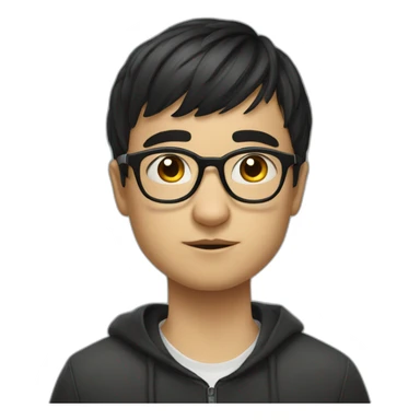 Russian boy in glasses with short black bangs wearing glasses and a stupid look sticker