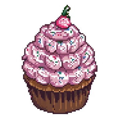 pixel art cupcake with pink frosting and sprinkles sticker