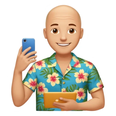 Good looking bald laid-back no suit a Hawaiian style shirt man who is a really super shopper and gets all the great deals and there really smart about getting on the Internet sticker