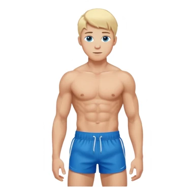 a 20 year old blond man with blue eyes, very muscular with abs, shirtless with sports shorts sticker
