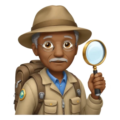 Explorer old black Man with backpack and magnifying glass sticker