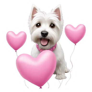 westie surrounding in pink heart balloons sticker
