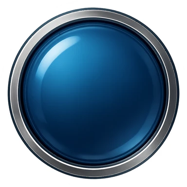 Remove any apple or symbols from the image. Keep only a deep blue, shiny, glass-like center with a metallic border. No symbols or sword. The style should resemble apple emoji style but without the symbols or sword, focusing on the deep blue glass center and metallic border only. sticker